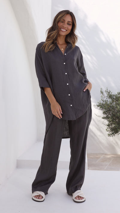 Load image into Gallery viewer, Lounge Linen Longline Shirt - Coal - Billy J
