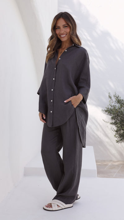 Load image into Gallery viewer, Lounge Linen Longline Shirt - Coal - Billy J
