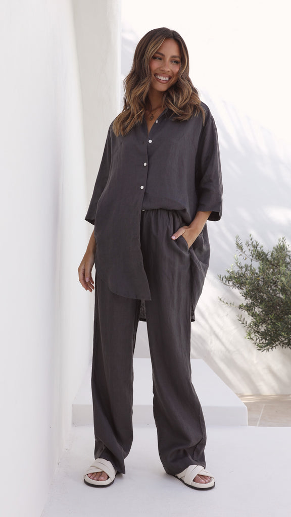 Lounge Linen Longline Shirt - Coal - Billy J