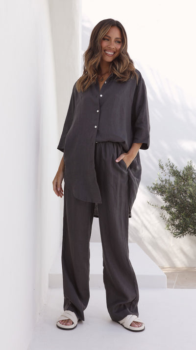 Load image into Gallery viewer, Lounge Linen Longline Shirt - Coal - Billy J
