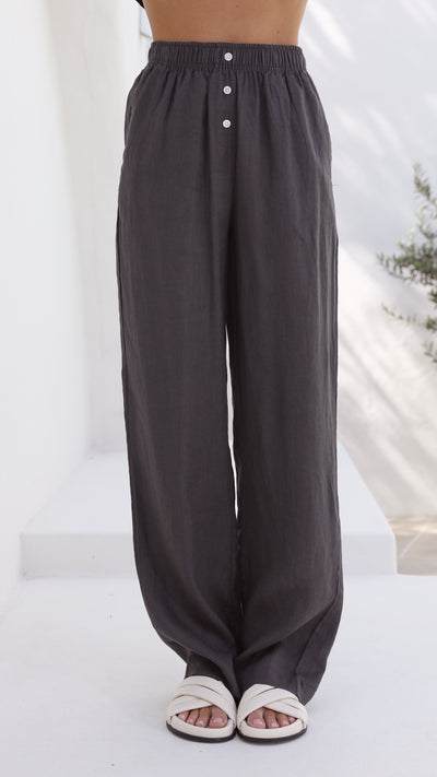 Load image into Gallery viewer, Linen Lounge Pant - Coal - Billy J
