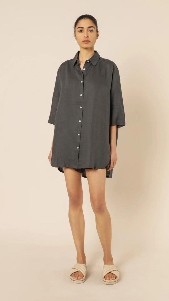 Lounge Linen Longline Shirt - Coal - Billy J