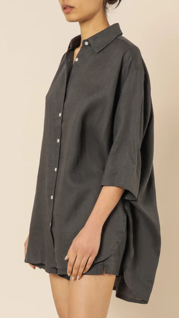 Lounge Linen Longline Shirt - Coal - Billy J