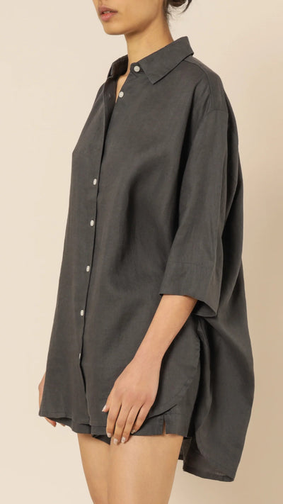 Load image into Gallery viewer, Lounge Linen Longline Shirt - Coal - Billy J
