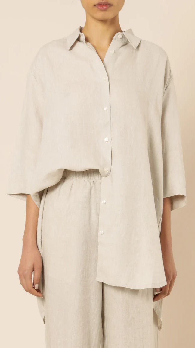 Lounge Linen Longline Shirt - Natural - Billy J