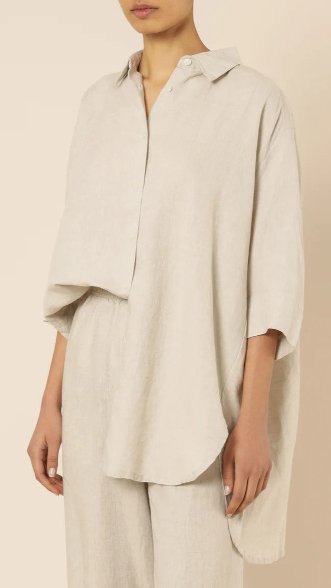 Lounge Linen Longline Shirt - Natural - Billy J