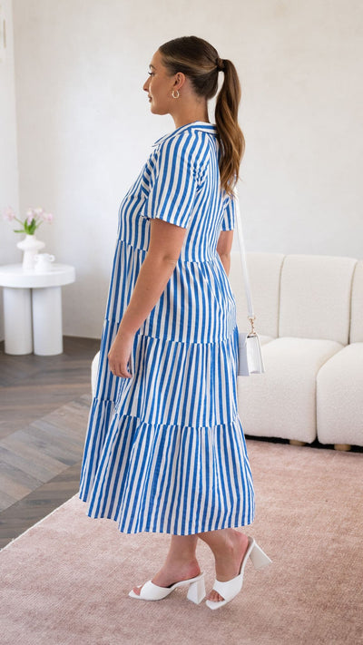 Load image into Gallery viewer, Pippa Midi Dress - Blue Stripe - Billy J
