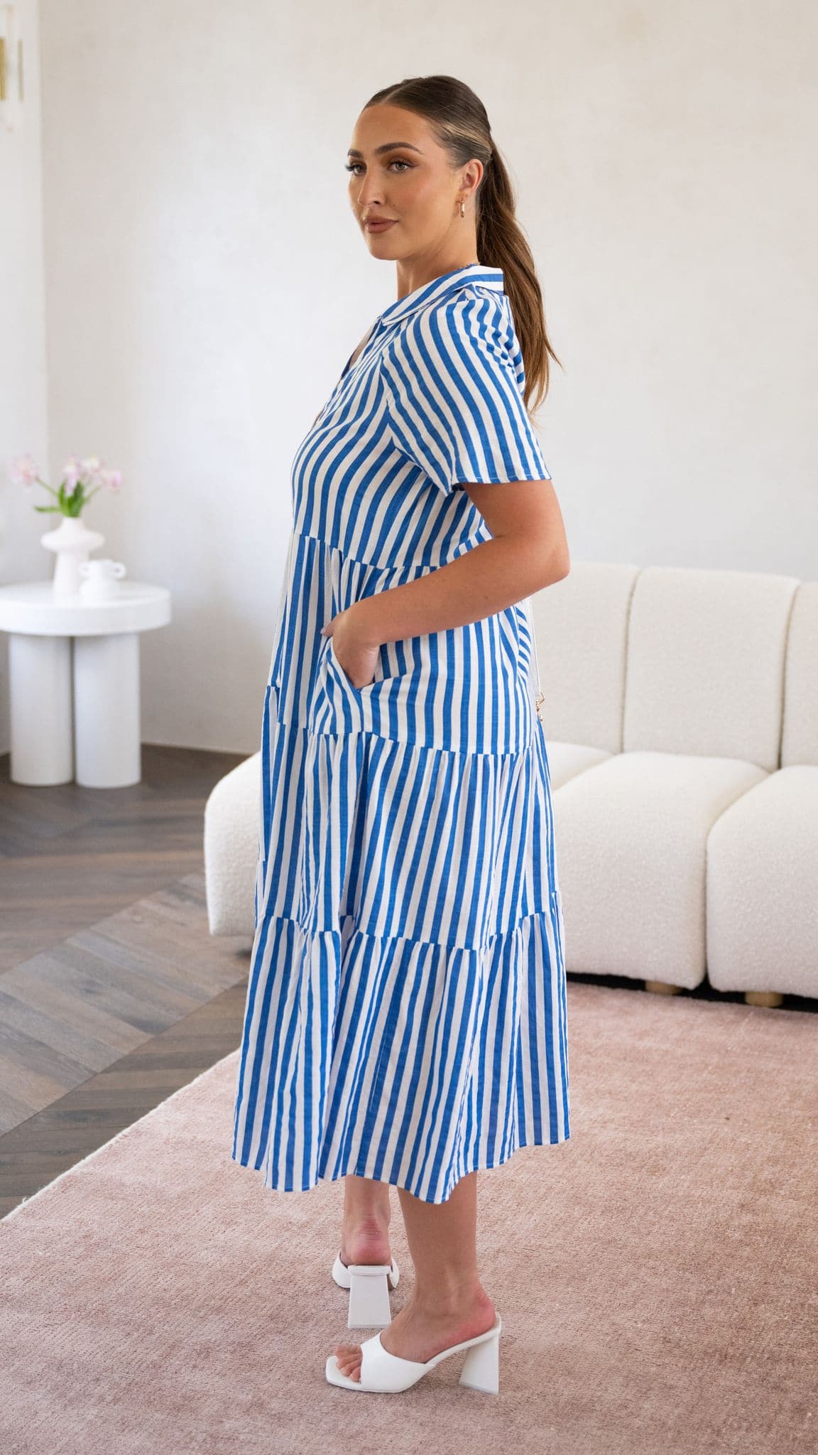 Pippa Midi Dress - Blue Stripe - Billy J