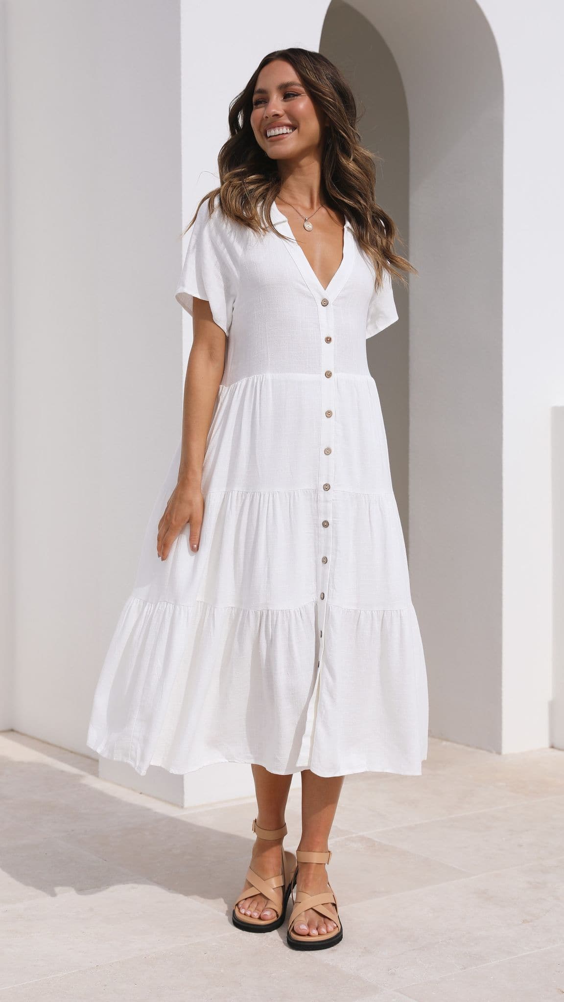 Kimberly Midi Dress - White - Billy J