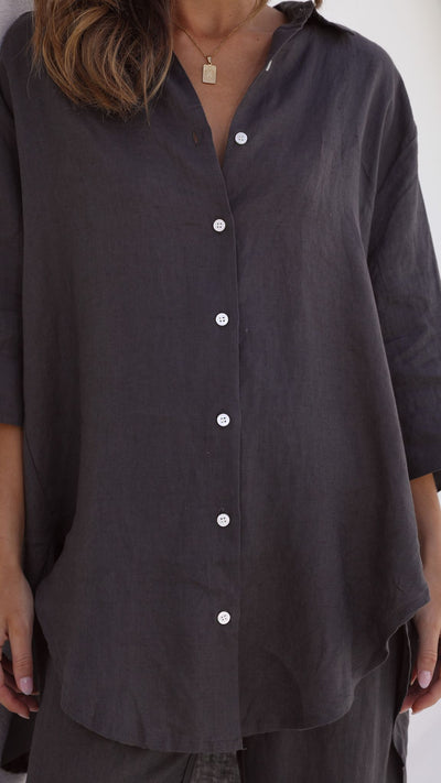 Load image into Gallery viewer, Lounge Linen Longline Shirt - Coal - Billy J
