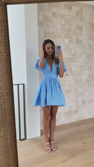 Load and play video in Gallery viewer, Erin Mini Dress - Blue - Billy J
