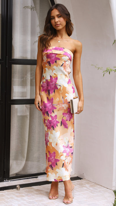 Load image into Gallery viewer, Miya Maxi Dress - Orange/Pink Print - Billy J
