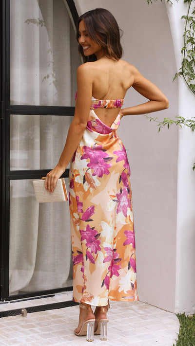 Load image into Gallery viewer, Miya Maxi Dress - Orange/Pink Print - Billy J
