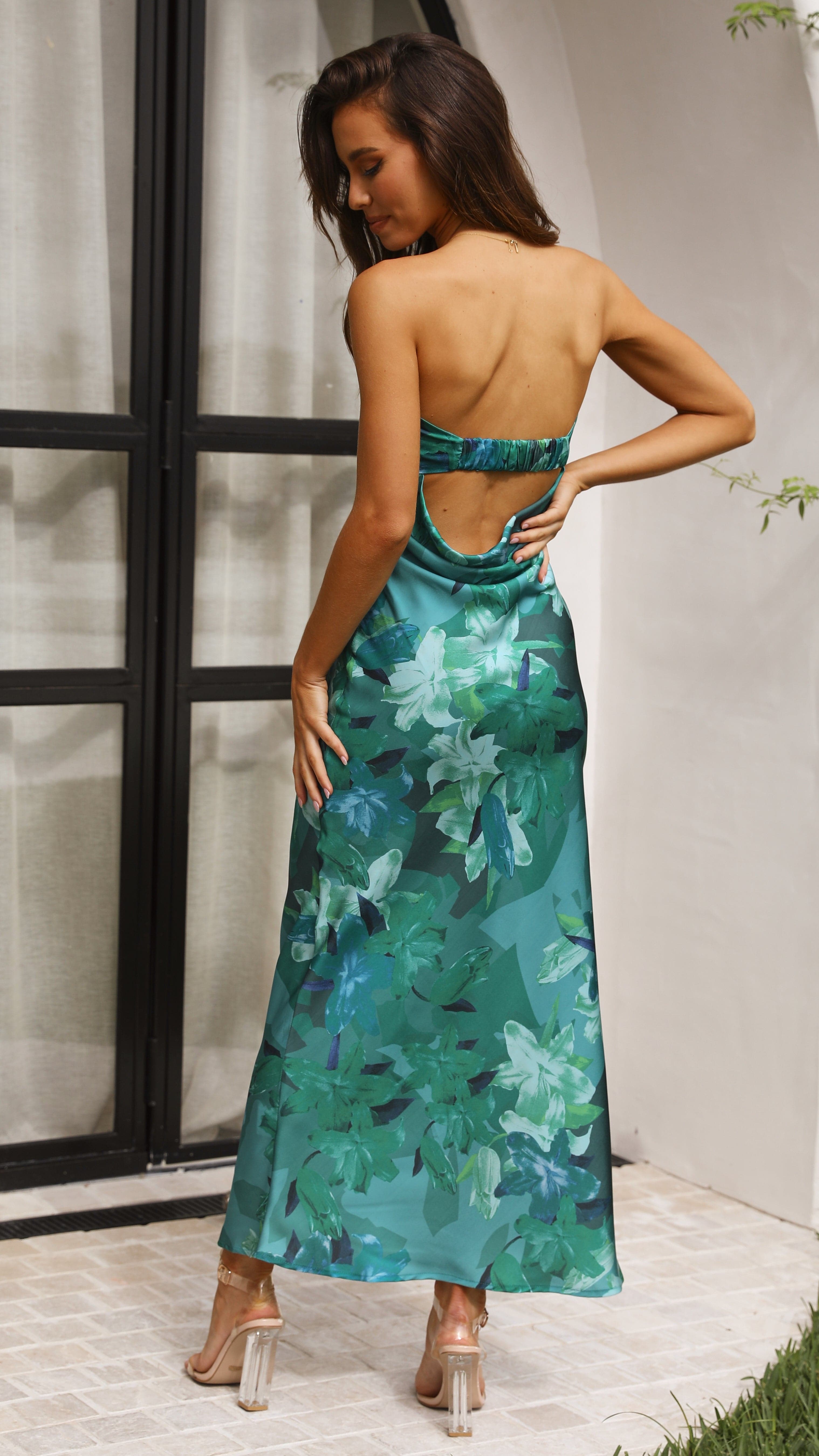 Miya Maxi Dress - Green Print - Billy J