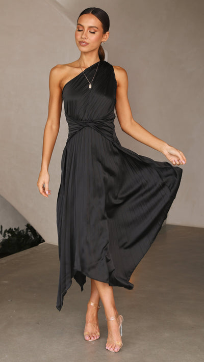 Load image into Gallery viewer, Cali One Shoulder Midi Dress - Black - Billy J
