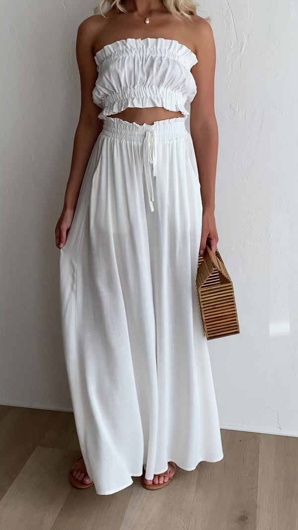 Avery Wide Leg Pants - White - Billy J