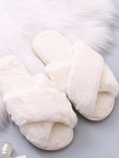 Jessica Fluffy Slippers - White - Billy J