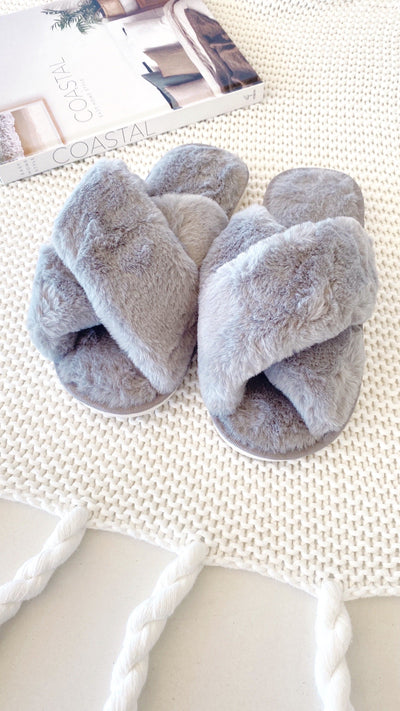 Load image into Gallery viewer, Jessica Fluffy Slippers - Grey - Billy J
