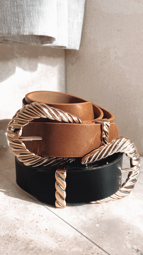 Amelie Twist Buckle Belt - Brown/Gold - Billy J