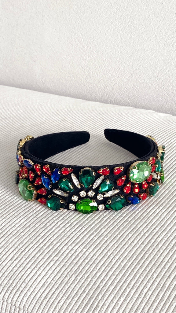 Flower Garden Jewelled Headband - Green/Multi - Billy J