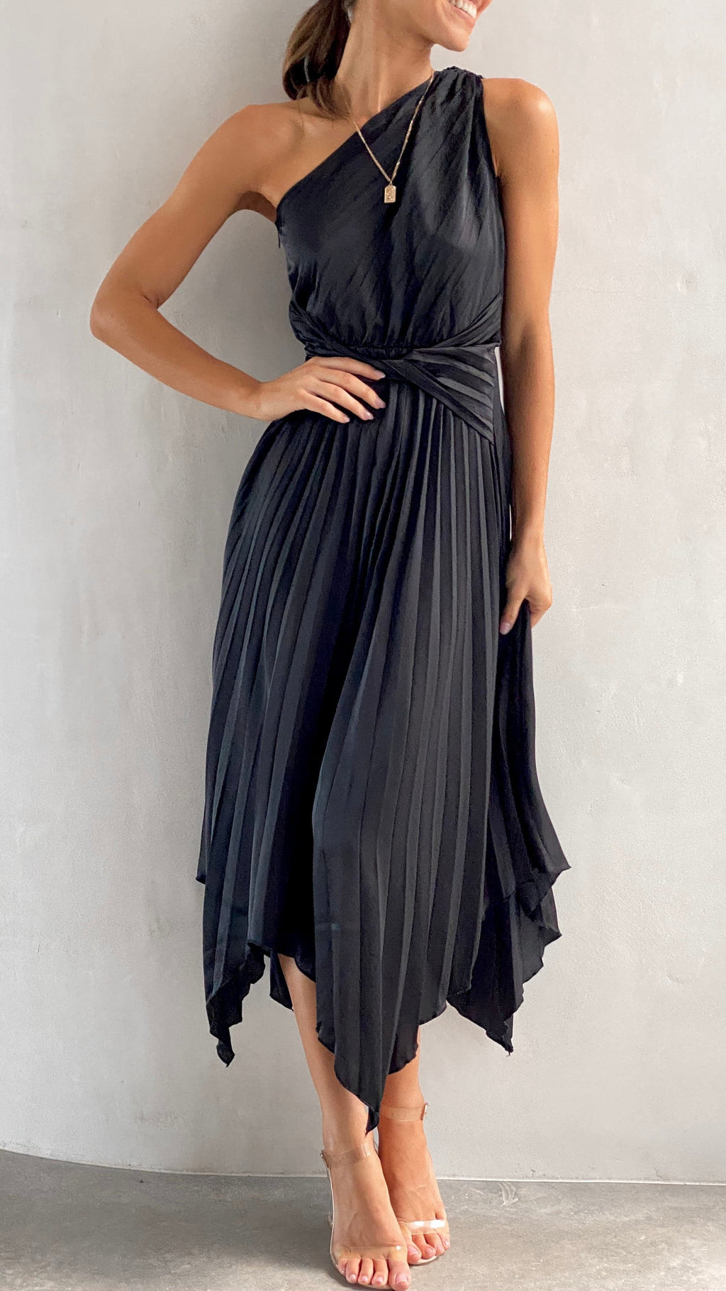 Cali One Shoulder Midi Dress - Black - Billy J