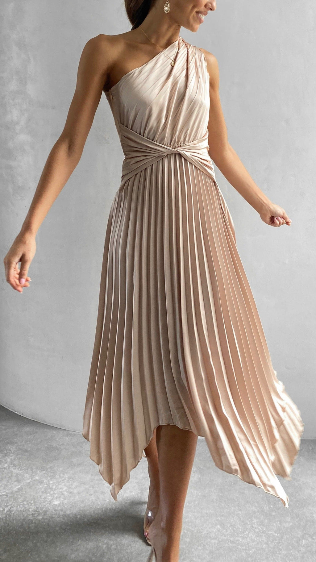 Cali One Shoulder Midi Dress - Champagne - Billy J