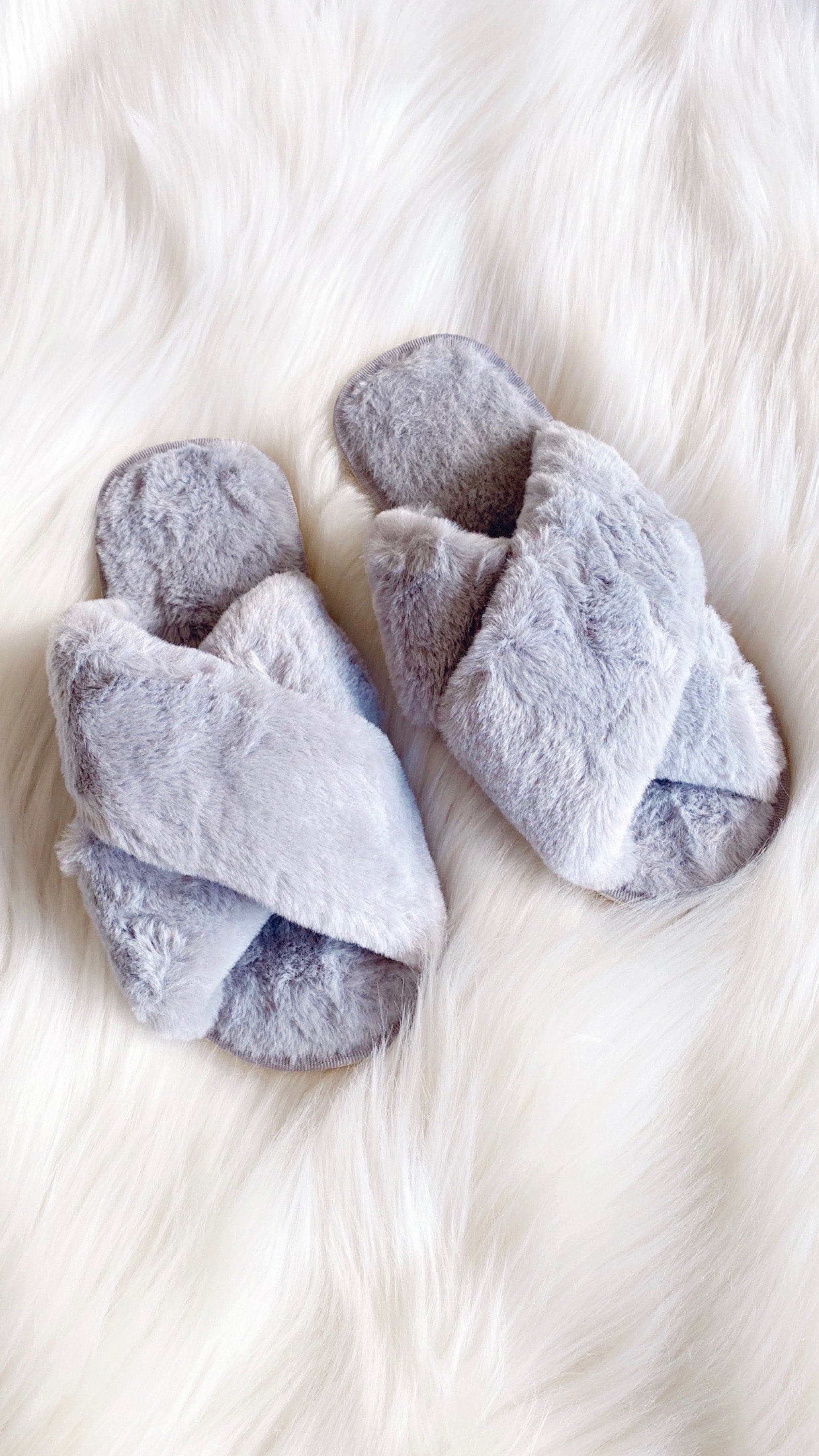 Jessica Fluffy Slippers - Grey - Billy J