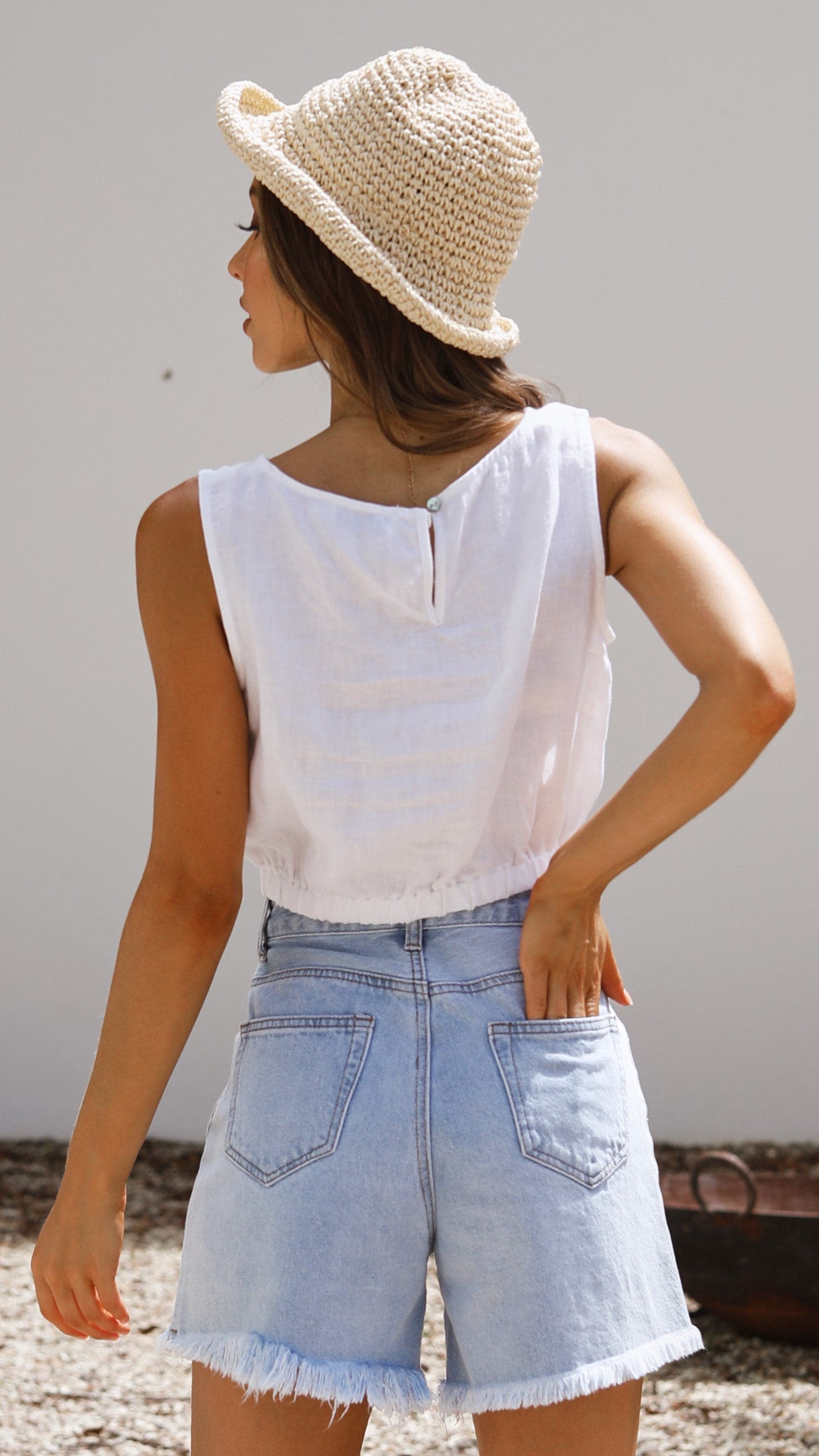 Aimee Linen Top - White - Billy J