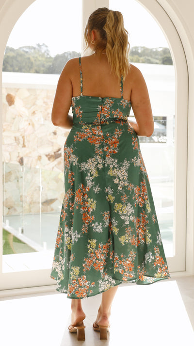 Load image into Gallery viewer, Dreamers Midi Dress - Green Floral - Billy J
