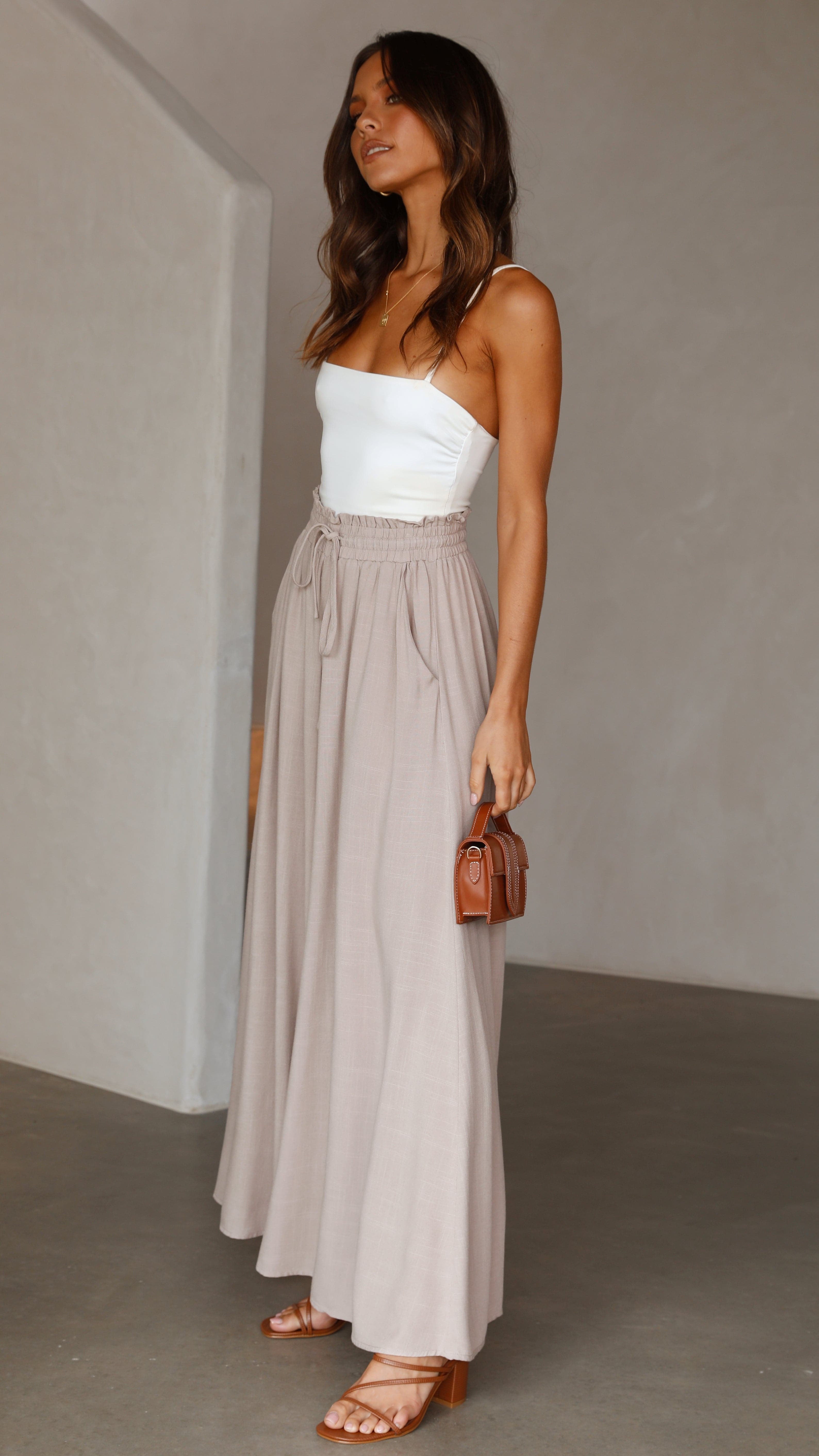 Avery Wide Leg Pants - Beige - Billy J