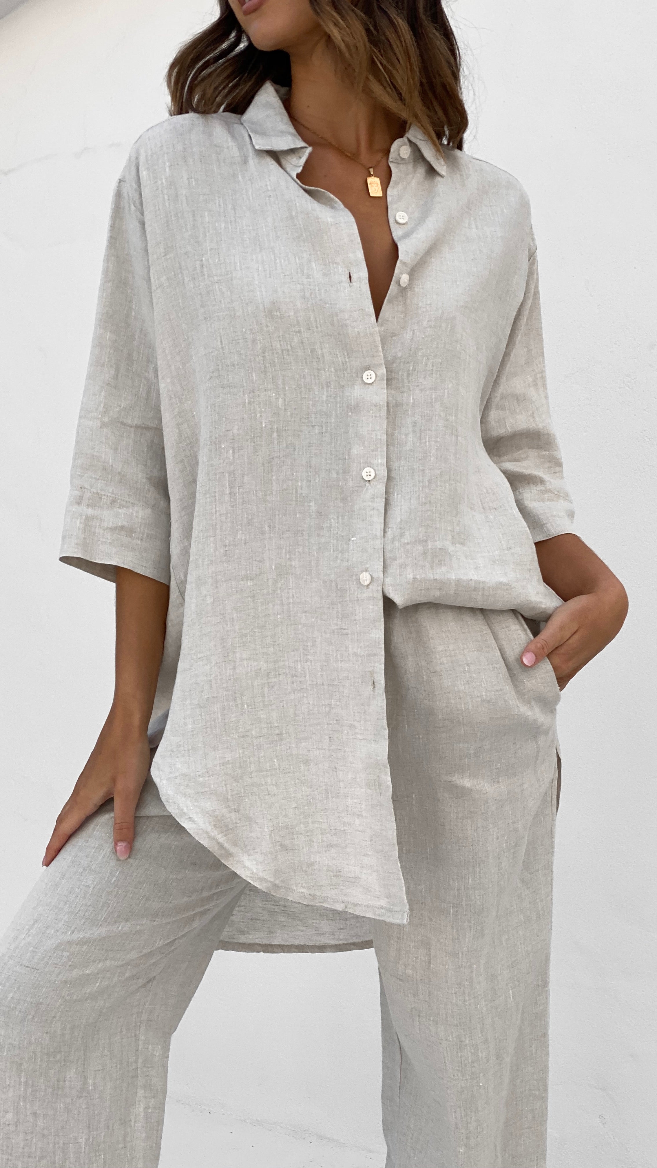 Lounge Linen Longline Shirt - Natural - Billy J