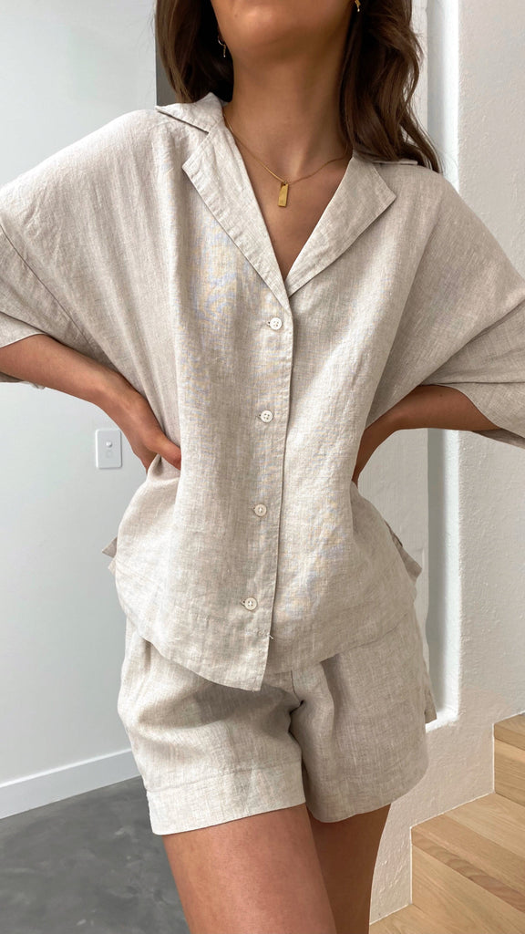 Linen Lounge Shirt - Natural - Billy J