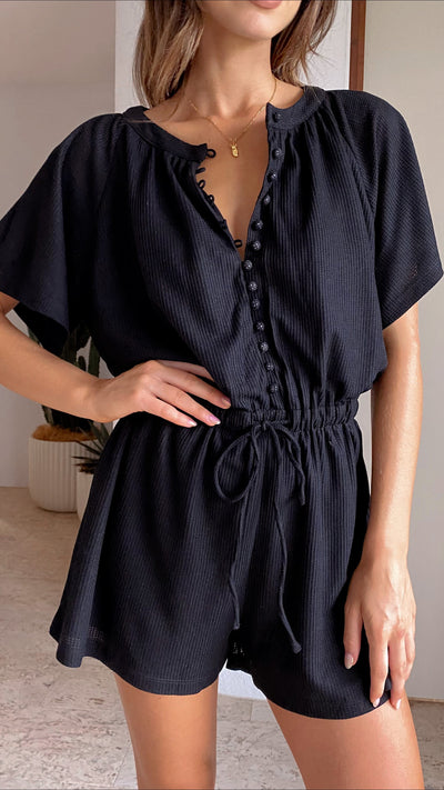 Load image into Gallery viewer, Santorini Playsuit - Black - Billy J
