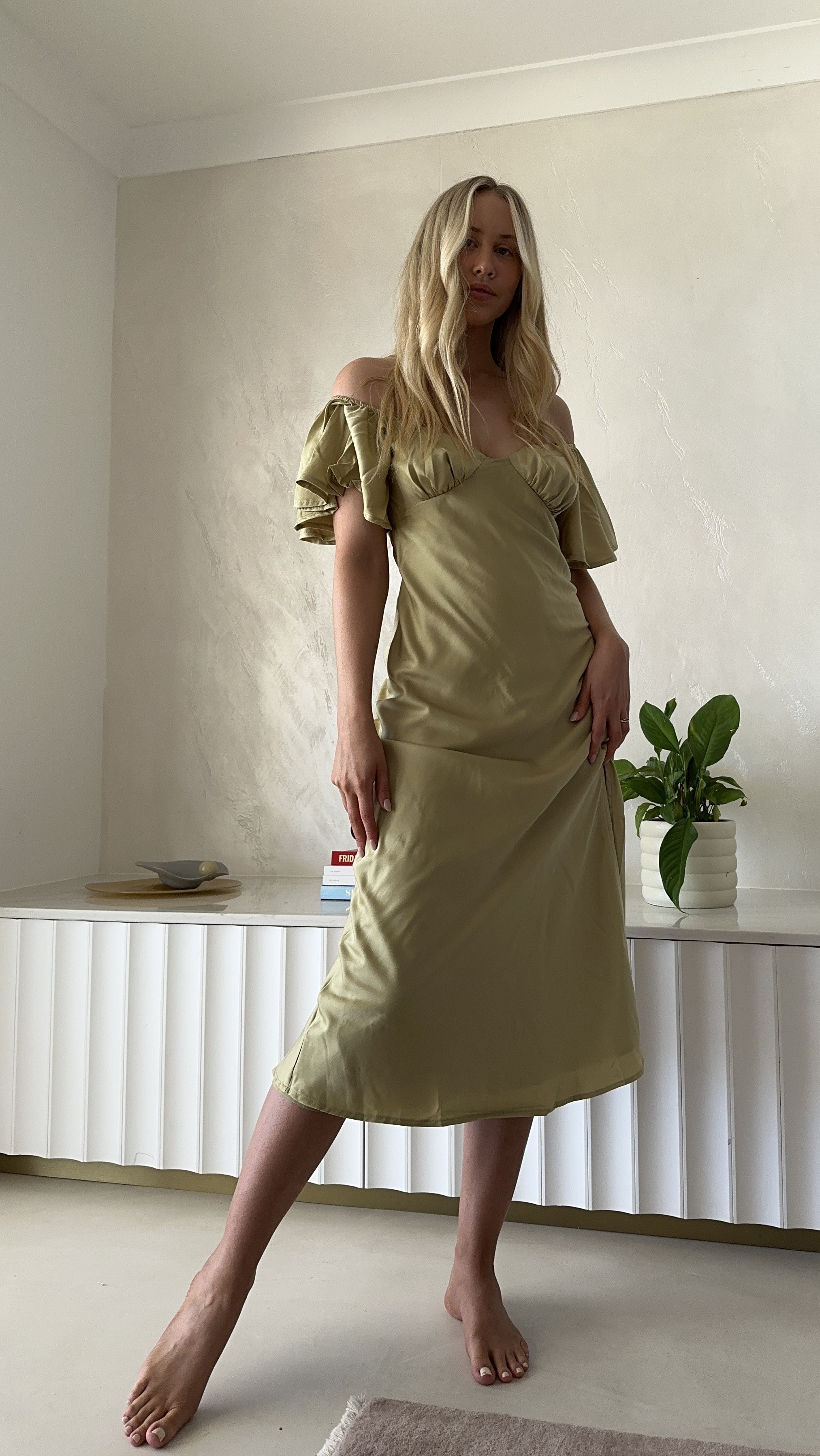 Louisa Midi Dress - Olive - Billy J