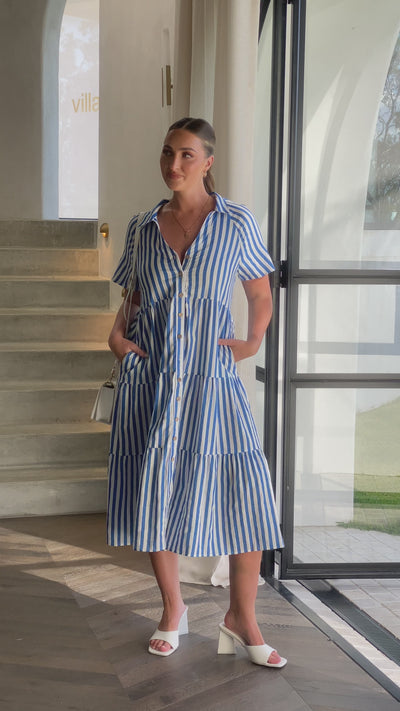 Load and play video in Gallery viewer, Pippa Midi Dress - Blue Stripe - Billy J
