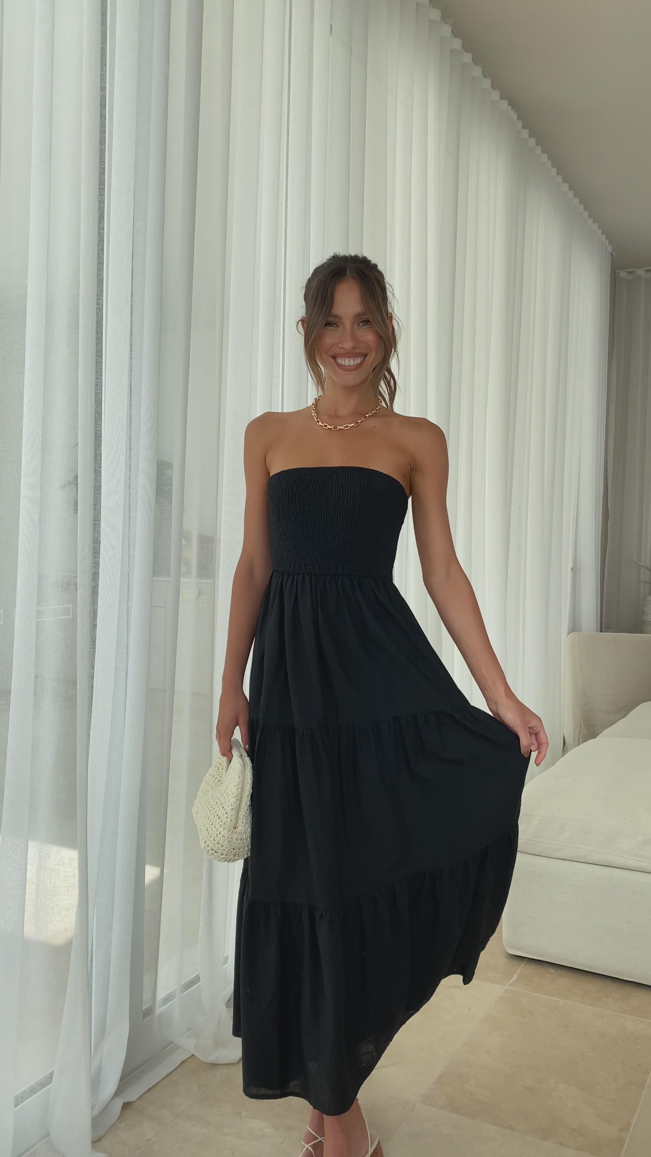 Load video: Brooke Maxi Dress - Black - Billy J