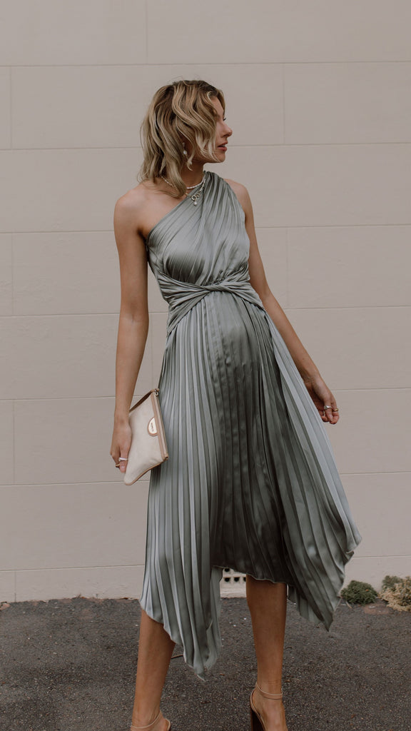 Cali One Shoulder Midi Dress - Olive - Billy J