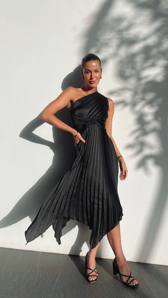 Cali One Shoulder Midi Dress - Black - Billy J