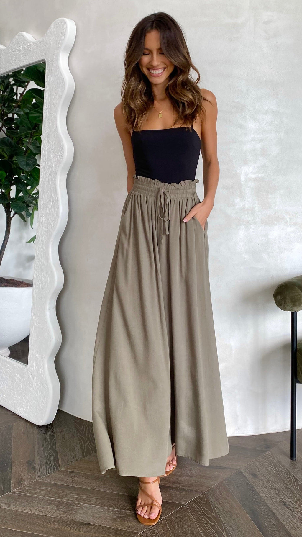 Avery Wide Leg Pants - Khaki - Billy J