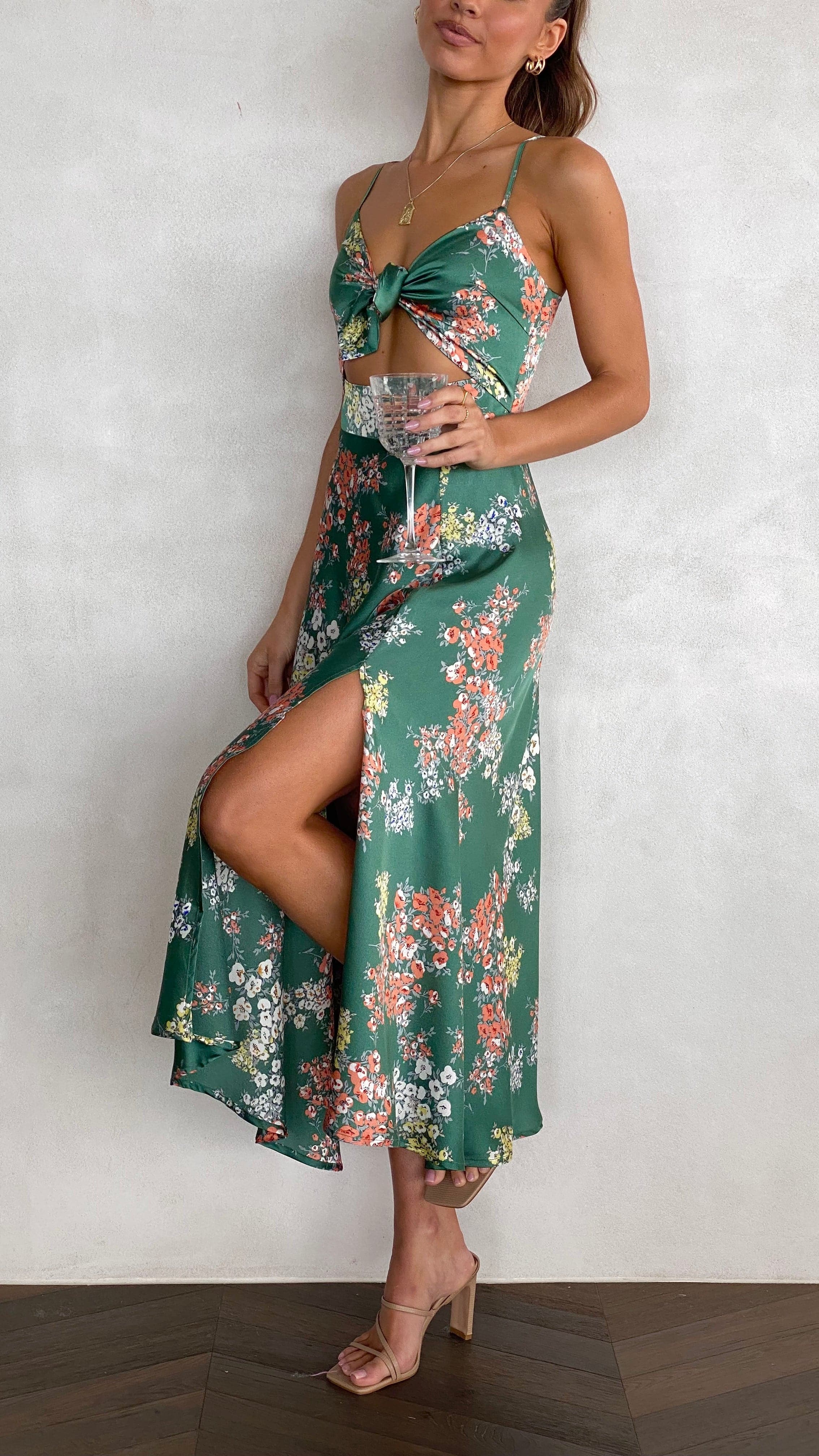 Dreamers Midi Dress - Green Floral - Billy J