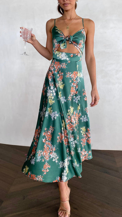 Load image into Gallery viewer, Dreamers Midi Dress - Green Floral - Billy J
