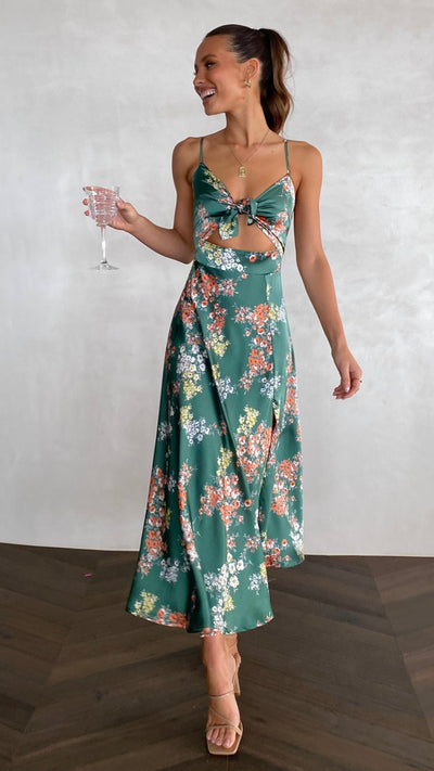 Load image into Gallery viewer, Dreamers Midi Dress - Green Floral - Billy J
