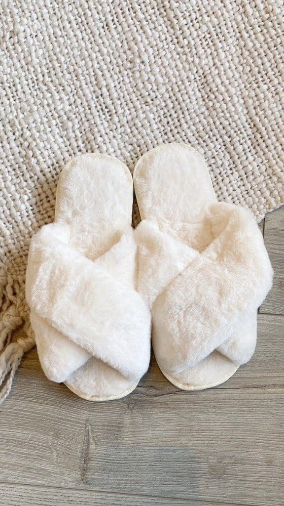 Jessica Fluffy Slippers - White - Billy J